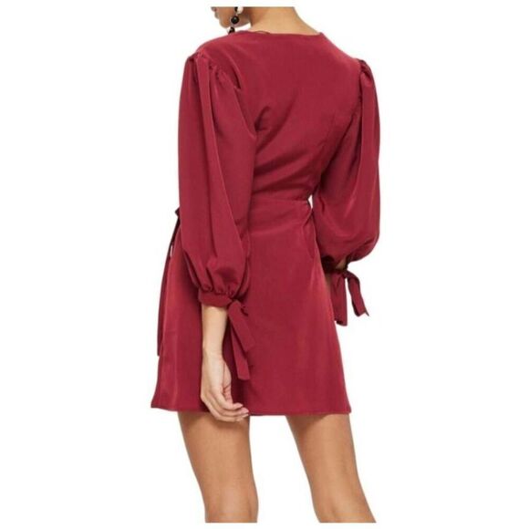 TOPSHOP Burgundy Wrap Dress - Picture 3 of 6